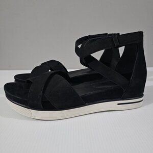 Eileen Fisher Sally Hidden Wedge Sandal Womens 11 Black Tumbled Leather Comfort